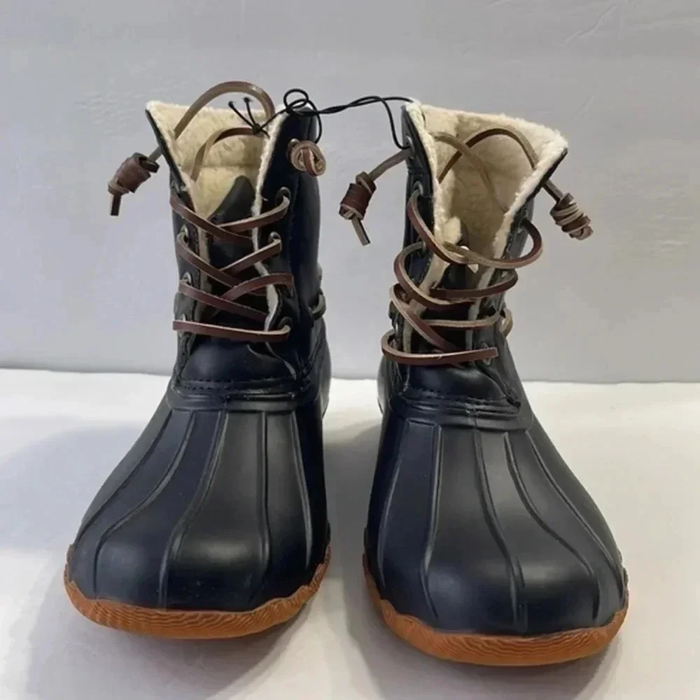 Seven7 Women's Waterproof Duck Rain Boots‎ Women’s Black Size 8